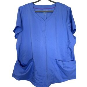 Healing Hands Purple Label Scrub Top Shirt Womens 3X Ceil Blue V Neck Pockets
